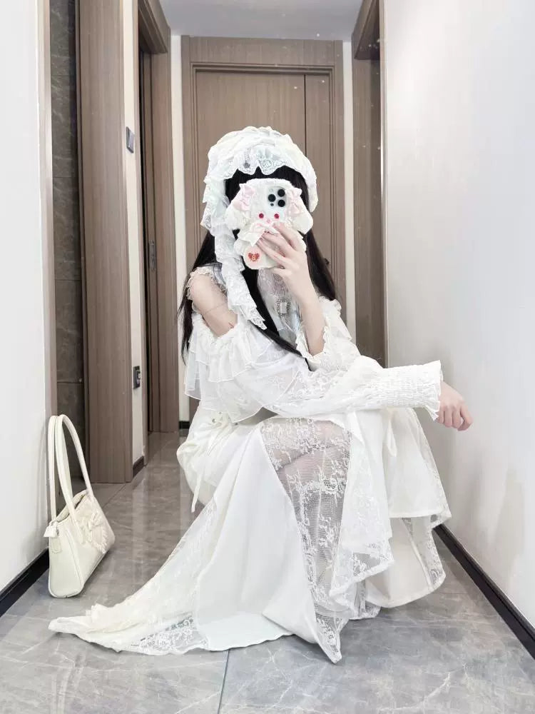 Ryousangata Mermaid Dress, Flounce Lace Open Shoulder 43591:784398