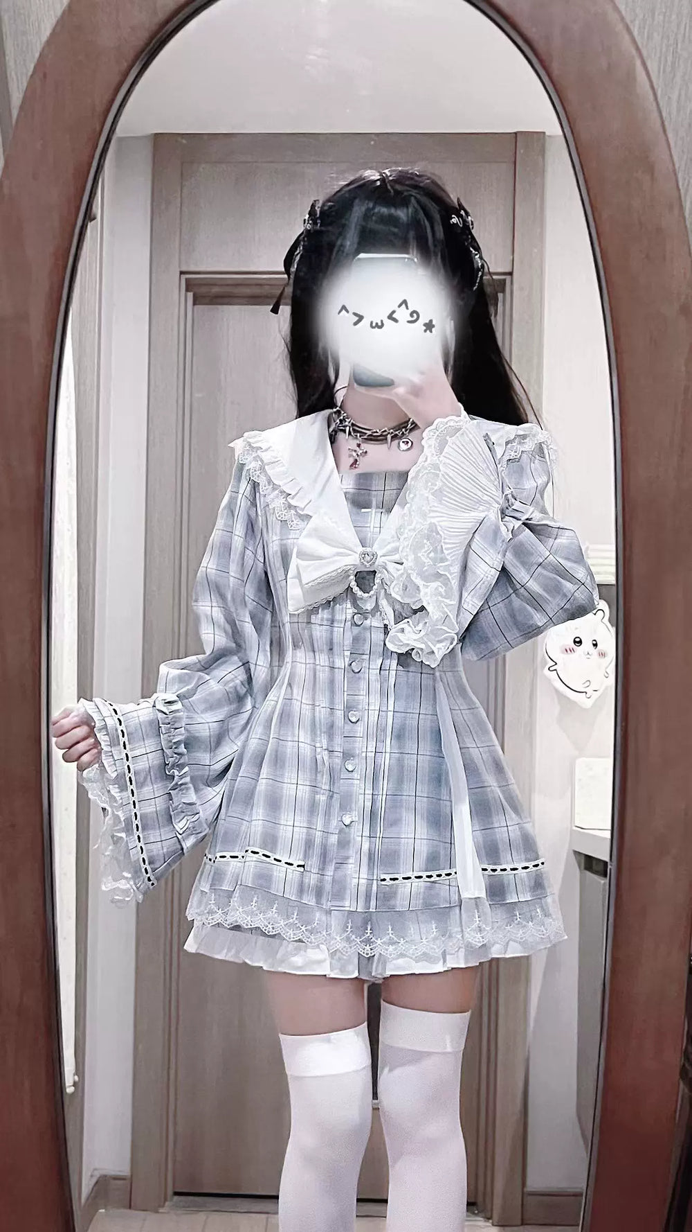 Plaid Jirai Kei Dress Set, Shorts with Side Pockets 44330:805051