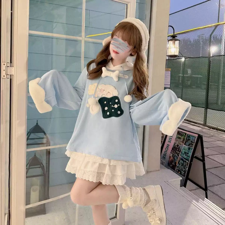 Y2K Sweatshirt Kawaii Hoodie Fleece Loose Fit Top 41444:698674