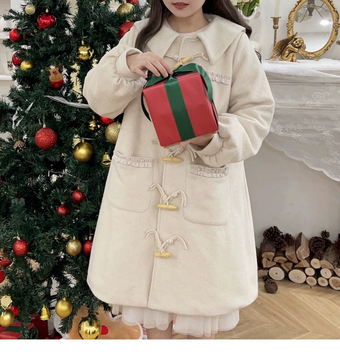 Kawaii Pink Yellow Beige Coat With Cow Horn Button 29450:347912 29450:347912