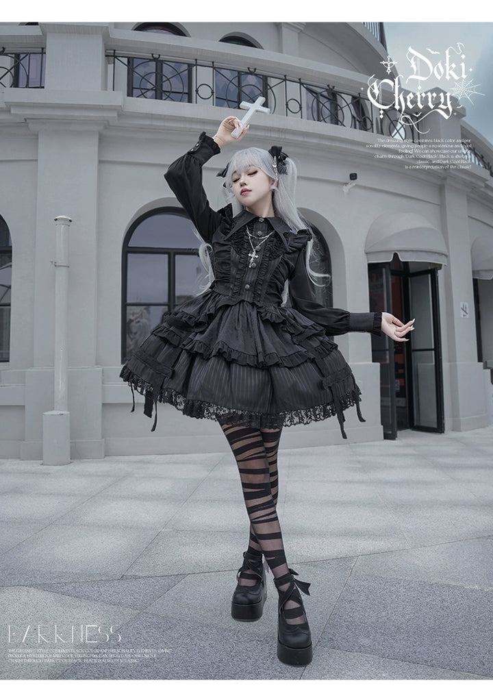 Gothic Lolita Black OP Dress, Bat Wing Collar 44074:795970