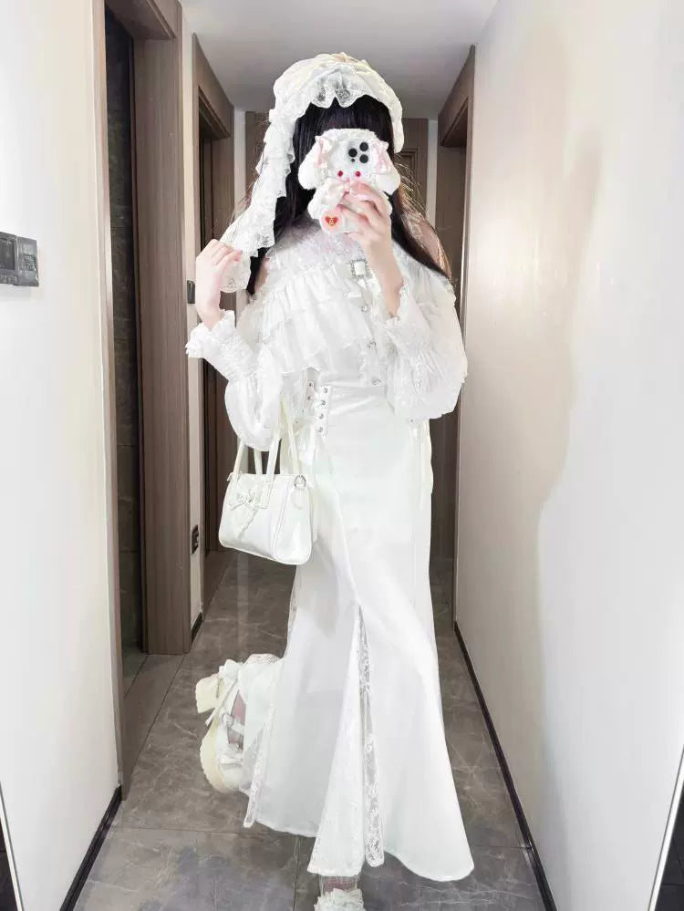 Ryousangata Mermaid Dress, Flounce Lace Open Shoulder (L M S XL) 43591:784397