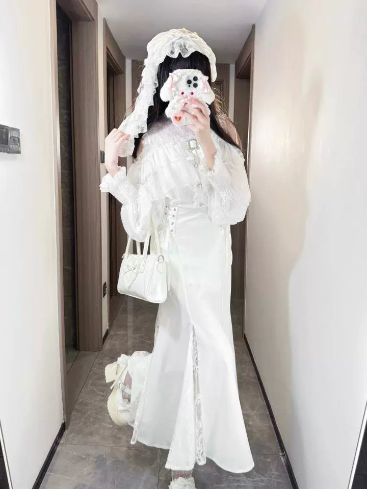 Ryousangata Mermaid Dress, Flounce Lace Open Shoulder (L M S XL) 43591:784397