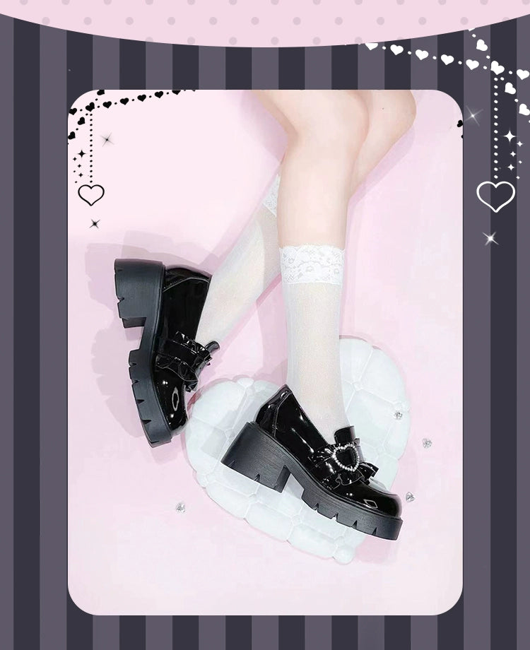 Jirai Kei High Platform Shoes, Heart Rhinestone Buckle 43787:785735