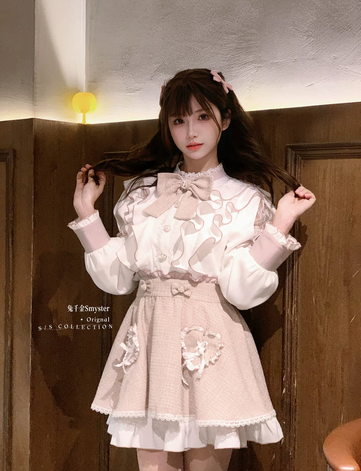 Pink and White Ryousangata Tweed Dress, Elastic Shorts 44755:825268