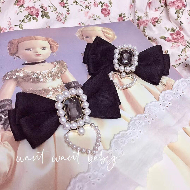 Lolita Headdress Jirai Kei Bow Hairpin Heart--shaped Hair Clip 35646:514136 35646:514136