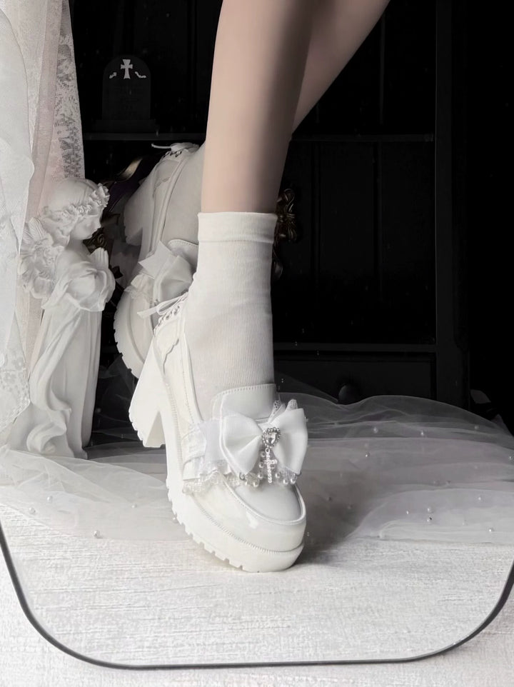 Jirai Kei Heeled Shoes, Pearl Chain and Cross Details 45695:860663