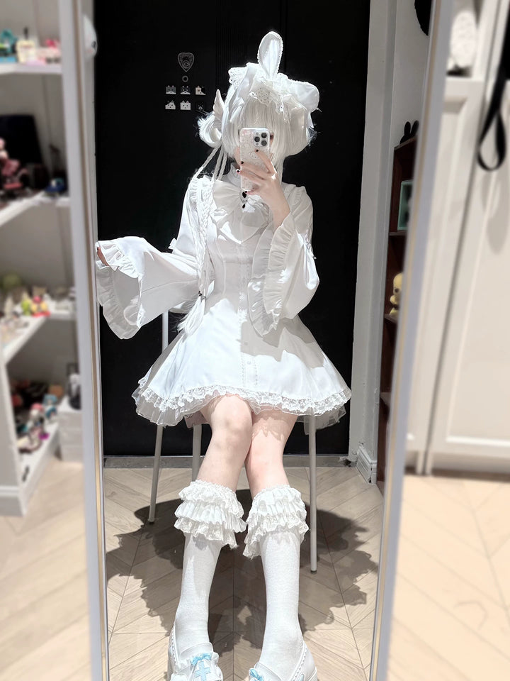 Flared Sleeves Jirai Kei Dress, Rhinestone Bow (2XL 3XL 4XL L M S XL XS) 44951:831296