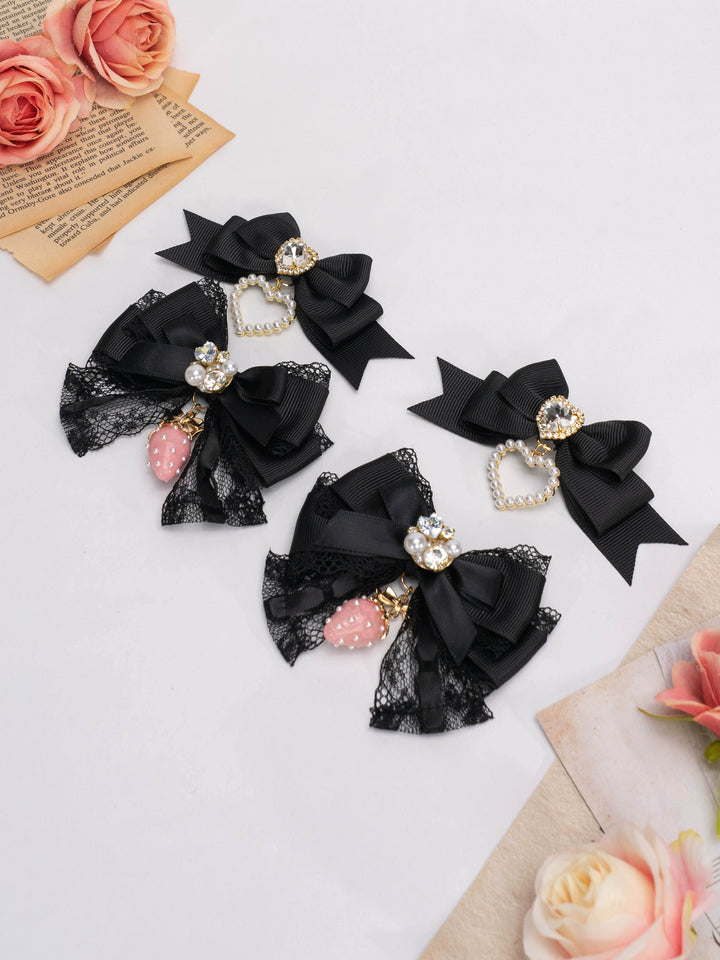 Jirai Kei Lolita Strawberry Princess Bow Hair Clips 21592:310962 21592:310962