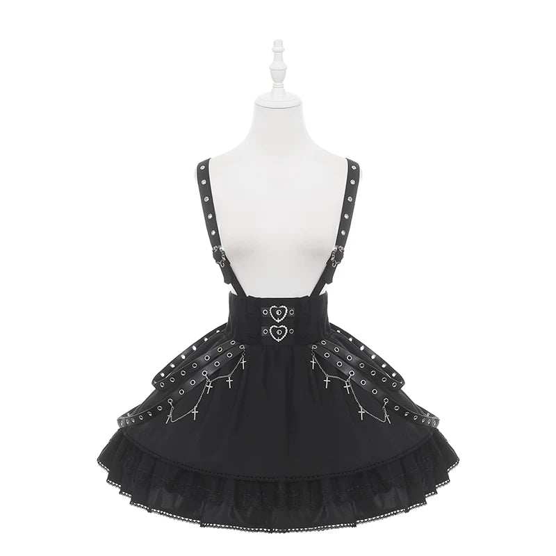 Punk Suspender Skirt, Stand Collar Blouse (L M S) 45578:855972