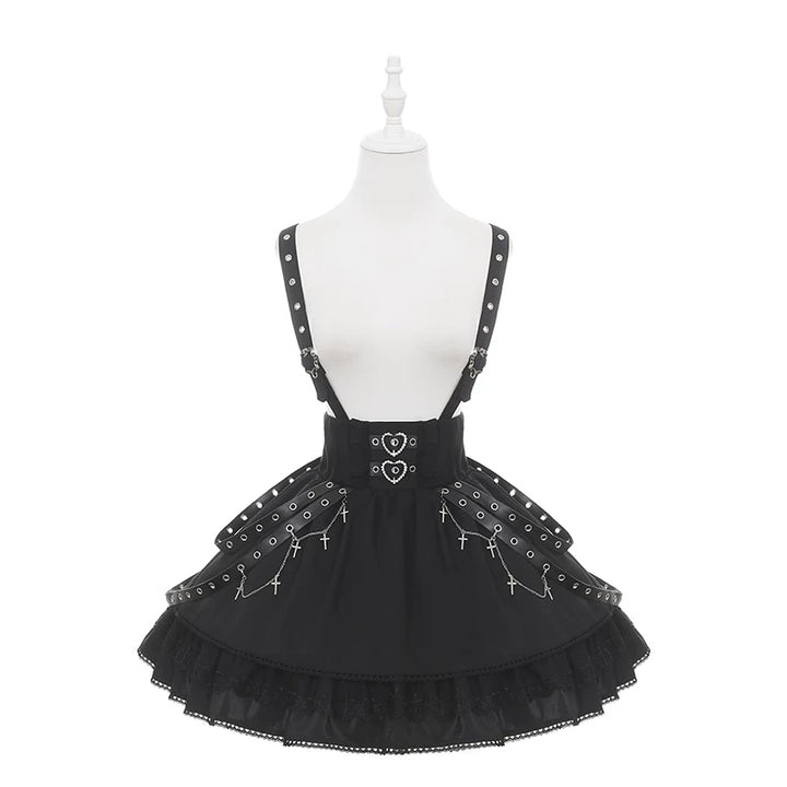 Punk Suspender Skirt, Stand Collar Blouse (L M S) 45578:855972