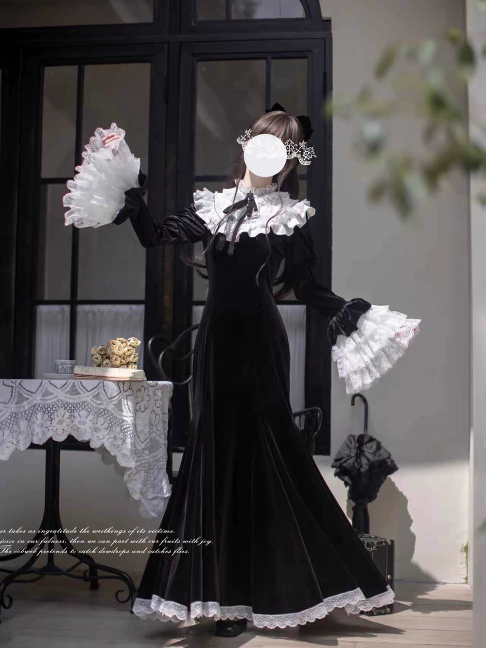 Gothic Mermaid Dress, Tiered Flared Cuffs 44122:797067