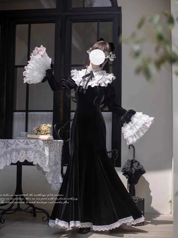 Gothic Mermaid Dress, Tiered Flared Cuffs 44122:797067