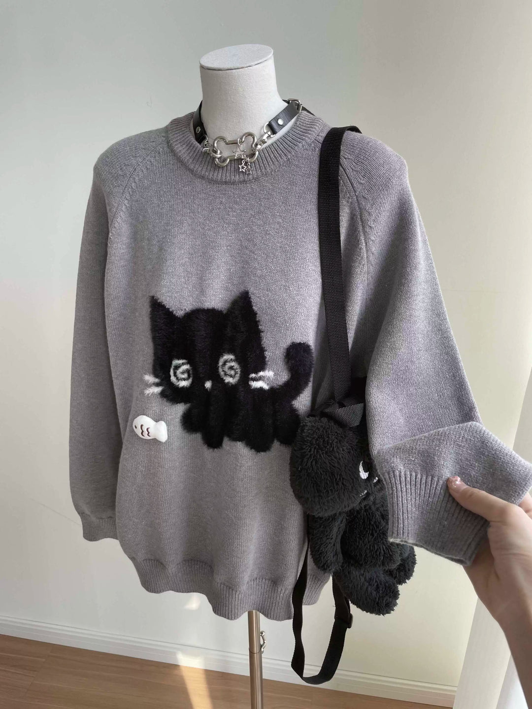 Kawaii Sweater Imitated Mink Cat Embroidery Top 39756:646216