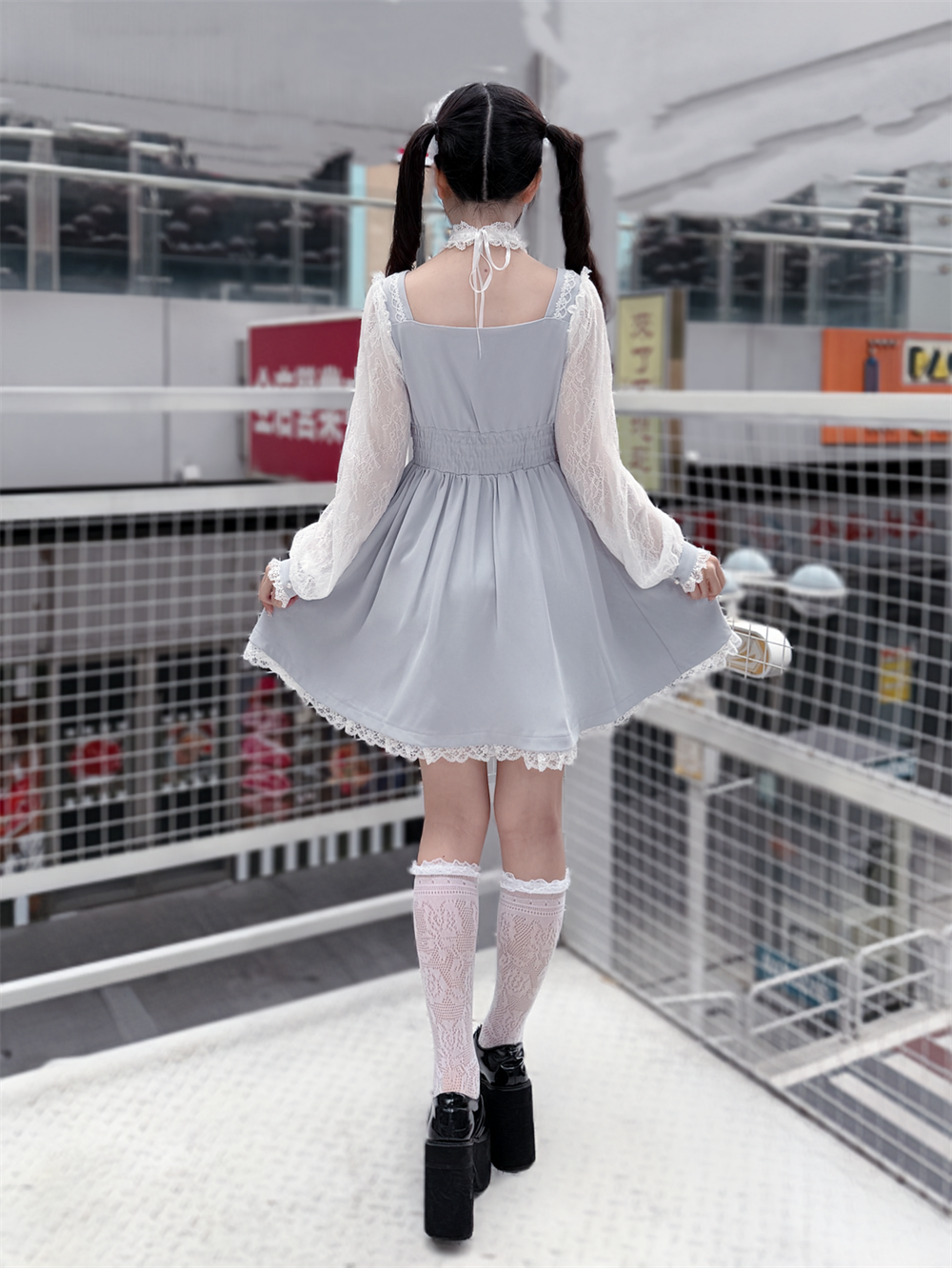 Ryousangata Lace Long Sleeve Dress, Square Neckline 45580:853922