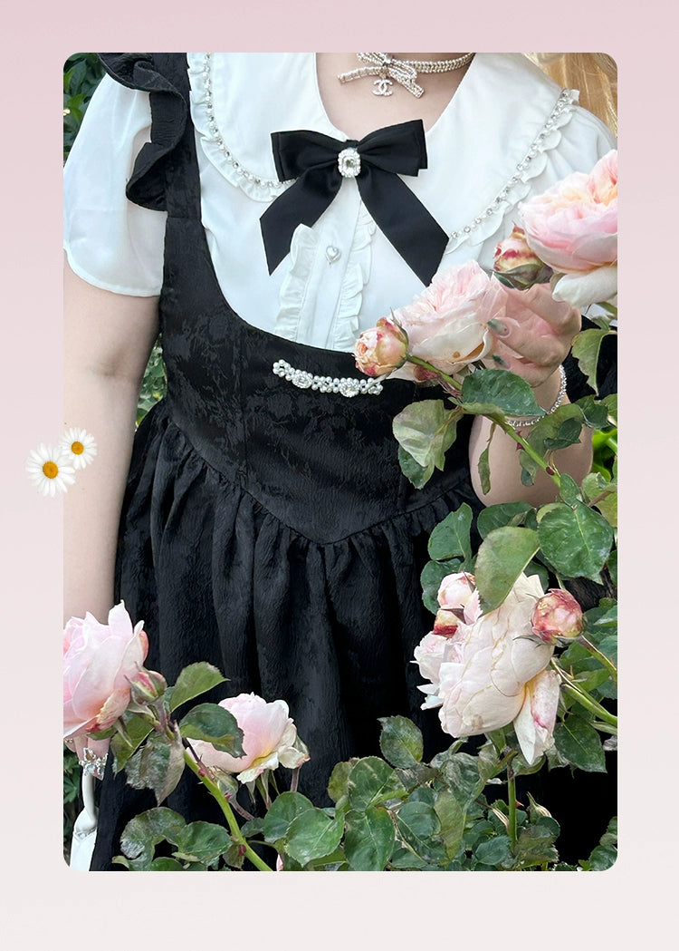 Plus Size French Black Suspender Dress With Rhinestone 22054:341238
