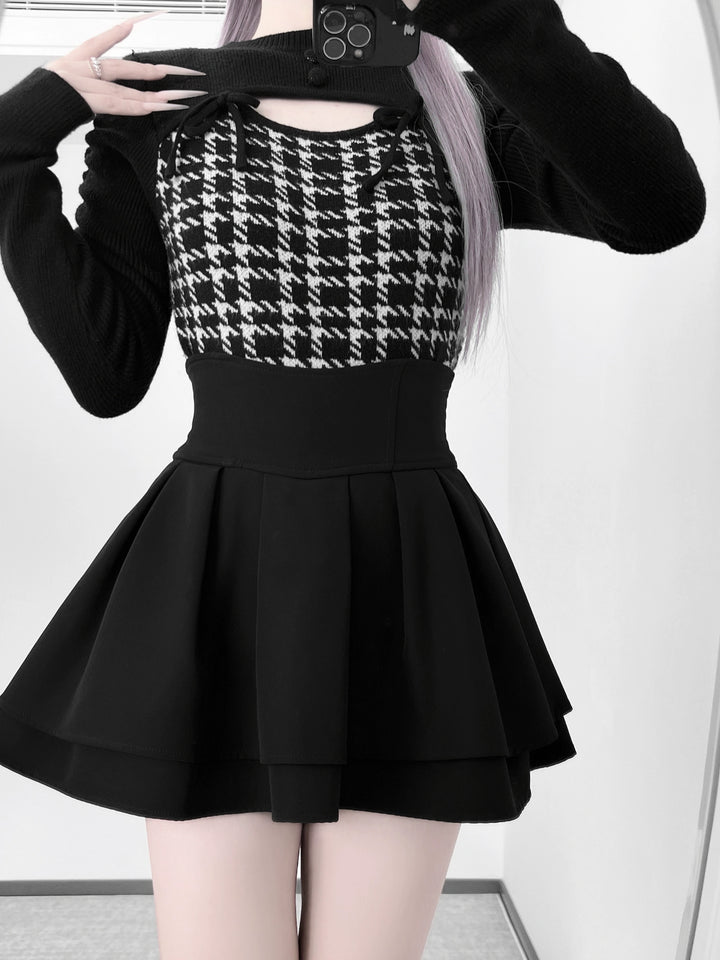 Jirai Kei Long Sleeves Sweater, Houndstooth Patterns 44154:797147