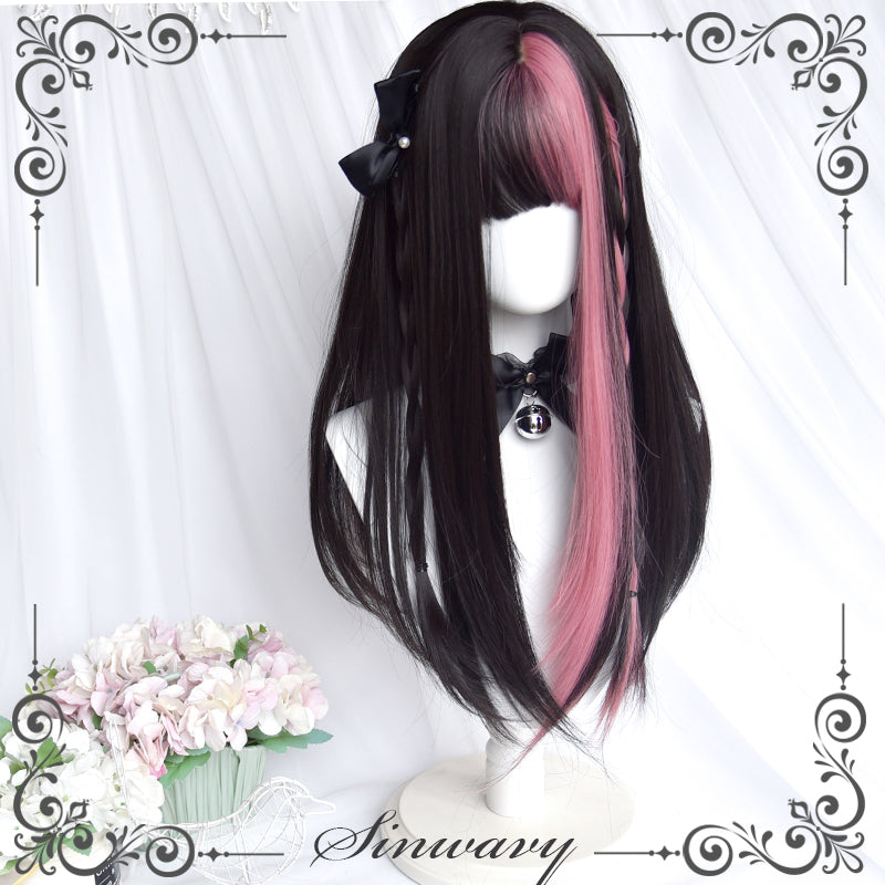 Y2K Long Straight Black Pink Wig For Sweet Spicy Girl 21882:315408