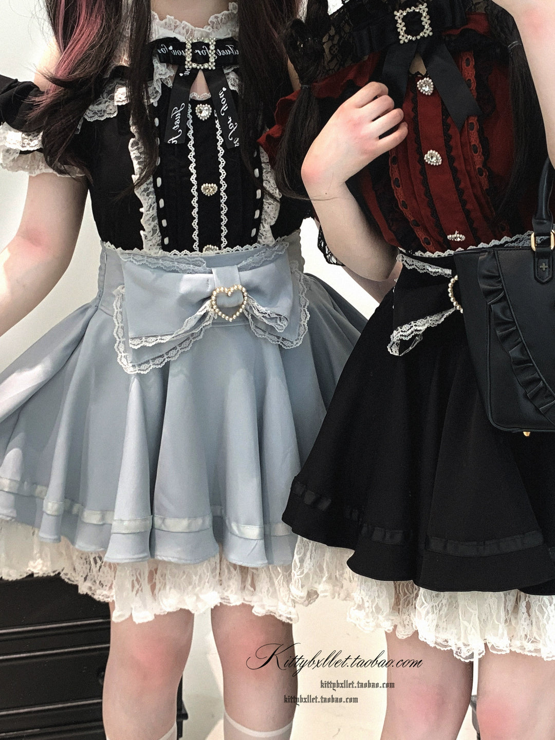 Lace Open Shoulder Jirai Kei Blouse, Heart Rhinestone 43692:783131