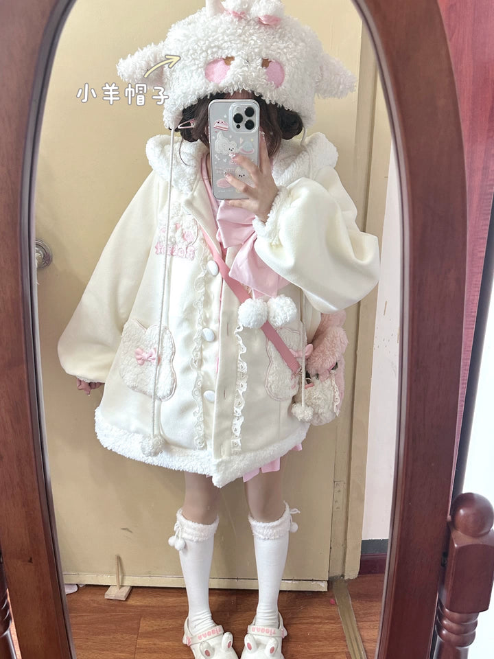 Sweet Lolita Coat Bunny Puppy Print Coat Fleece Jacket 40940:679992