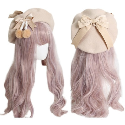 Lolita Hat Wool Beret Felt Ball Bow Beret Multicolor 28930:350696