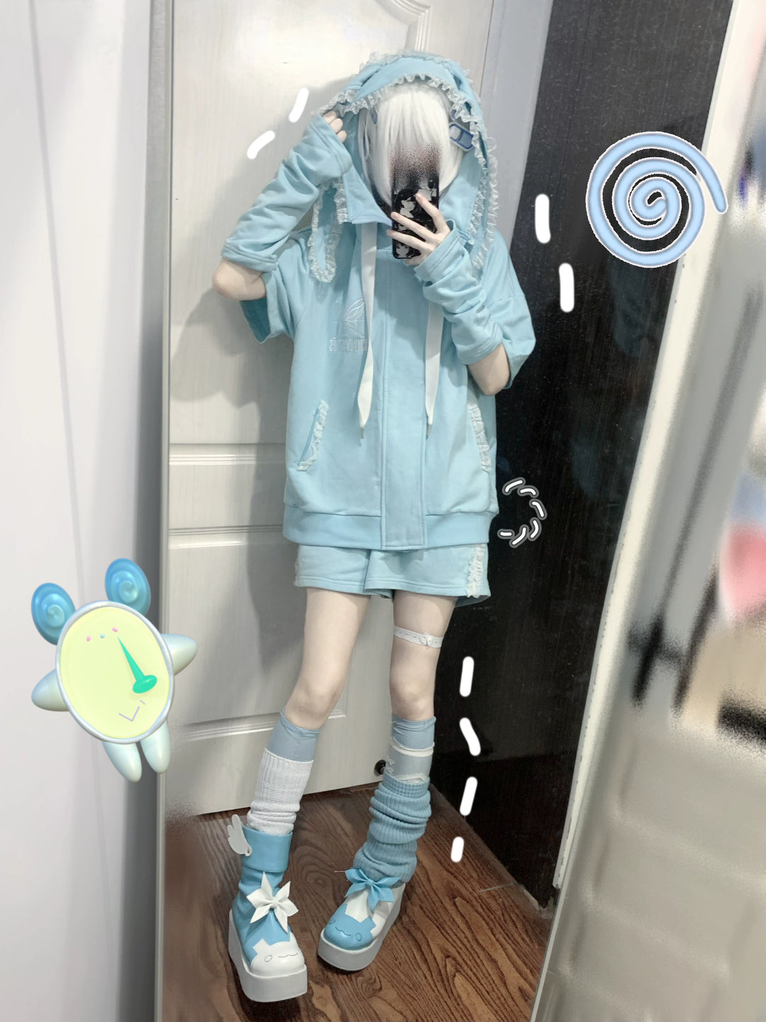 Tenshi Kaiwai Coat Summer Light Blue Short Sleeve Hoodie 29442:349866