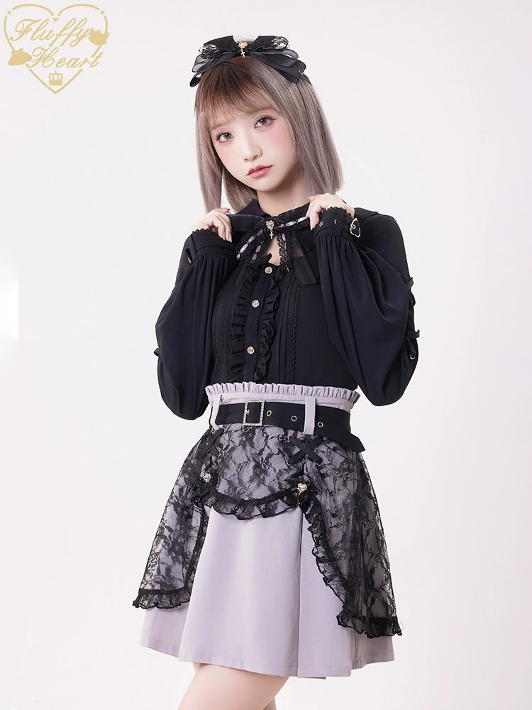 Jirai Kei Black Purple Skirt With Double Layer 21940:350834 21940:350834