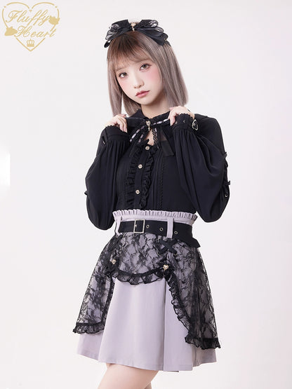 Jirai Kei Black Purple Skirt With Double Layer 21940:350834