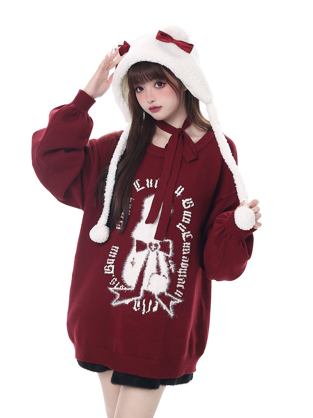 Kawaii Sweater Christmas Pullover Lantern Sleeve Sweater 39552:632964