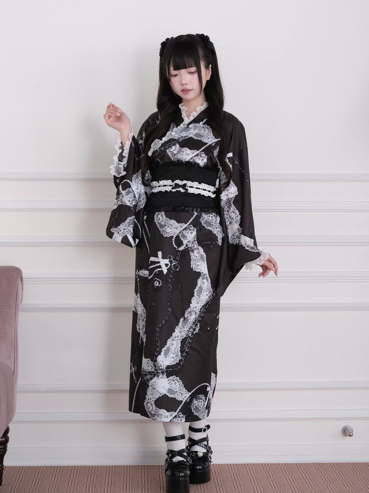 Gothic Lace Yukata Set, Detachable Lace Bow 45262:844254