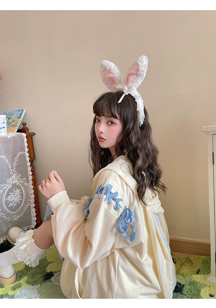 Pastel Oversized Hoodie Blue Apricot Bunny Ears Sweatershirt 22656:344342 22656:344342