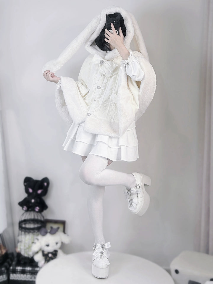 Jirai Kei Coat Fleece Cape Rabbit Ear Hooded Coat 40082:654322