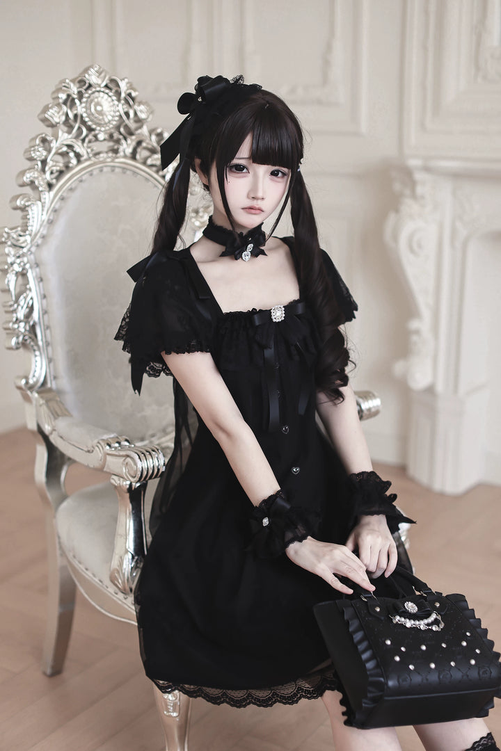 Jirai Kei Tulle Overlay Dress, Square Neckline 45558:855511
