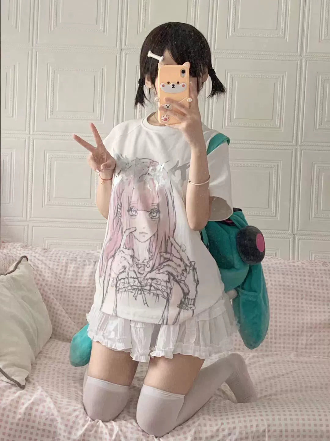 Jirai Kei Short Sleeve T-shirt Anime Print Top 37576:575324