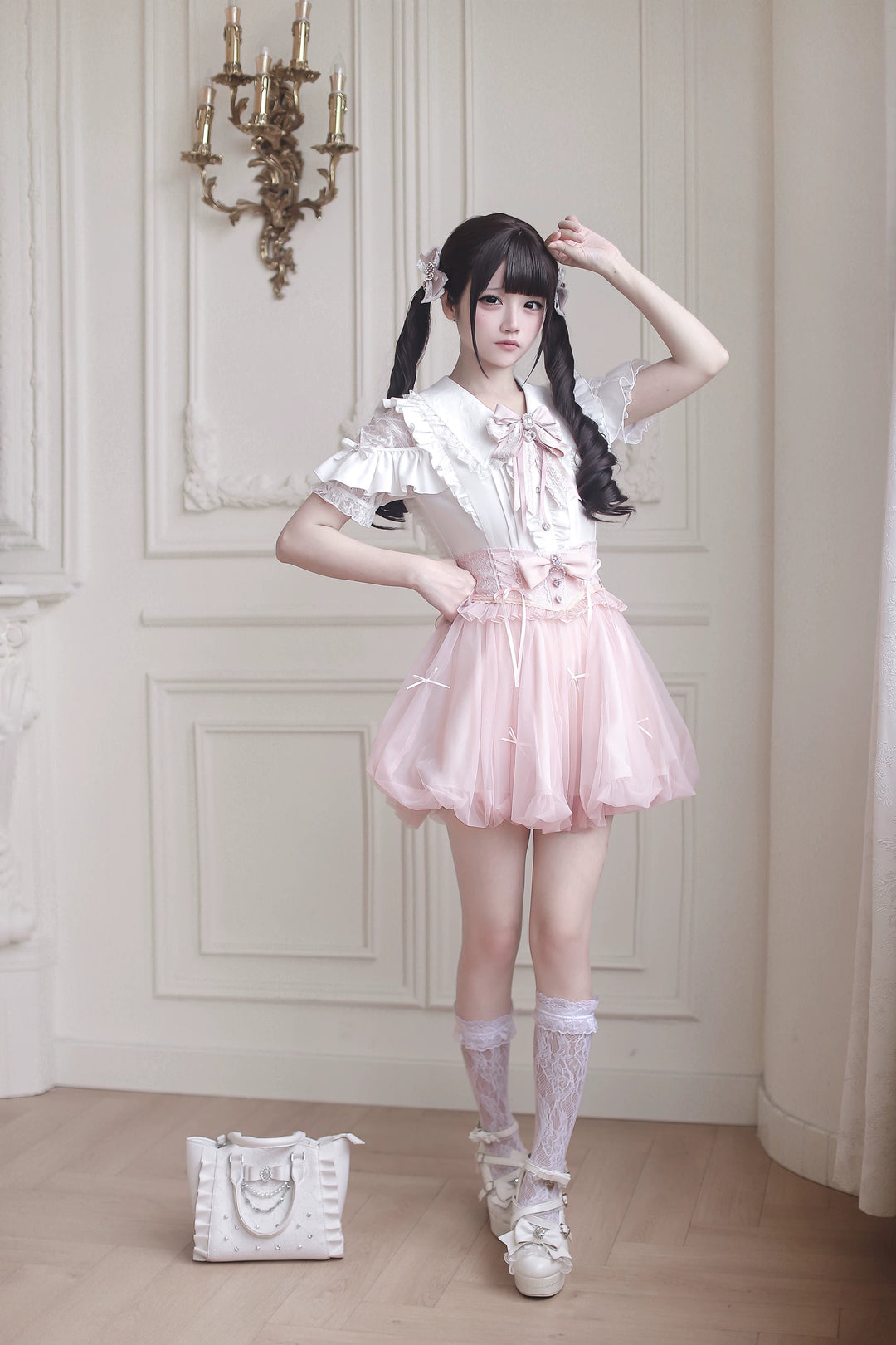 Ryousangata High-Waist Tulle Skirt, Bubble Hem 45195:840479