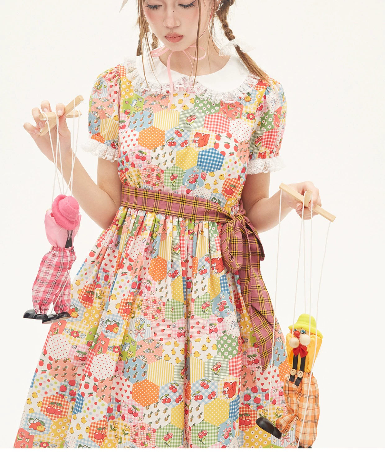 Sweet Lolita Dress Kidcore Floral Dress Drawstring Dress 36156:543140