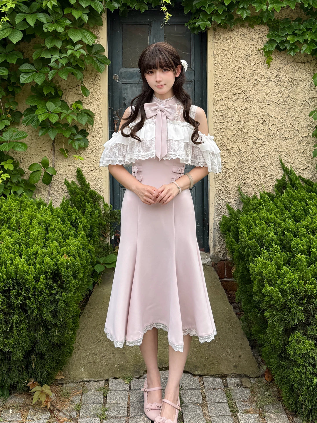 Seiso Kei Mermaid Flared Dress, Upper Lace Flounce Hem 45635:857891