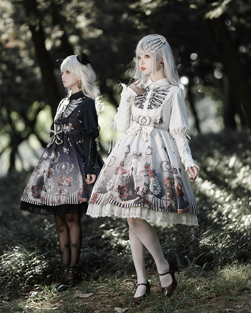 Gothic Lolita Dress Set Black White Lolita Blouse Dress Set 35536:495650