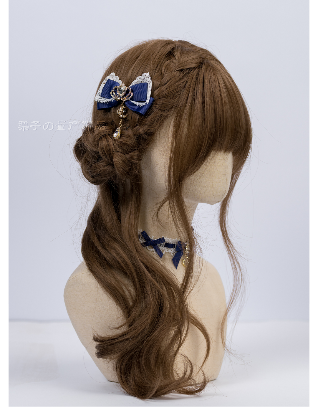 Jirai Kei Bow Hair Clips, Rhinestone Crown and Pearl Chain 44194:802733