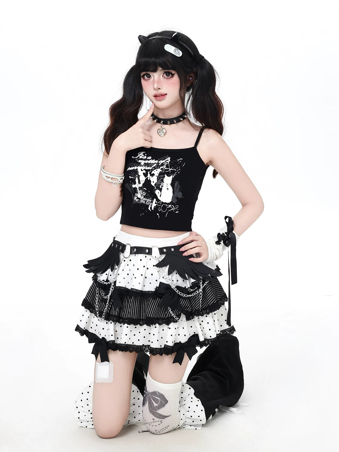 Polka Dot Subculture Skirt, Ruffled Leg Warmers 45529:852131