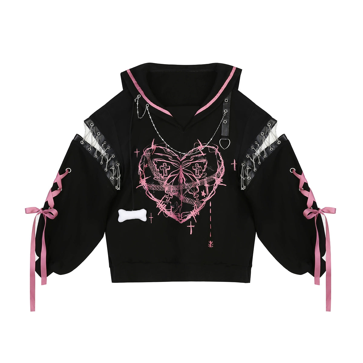 Jirai Kei Outfit Set Gothic Sailor Collar Sweatshirt Set (L M S) 35762:517378