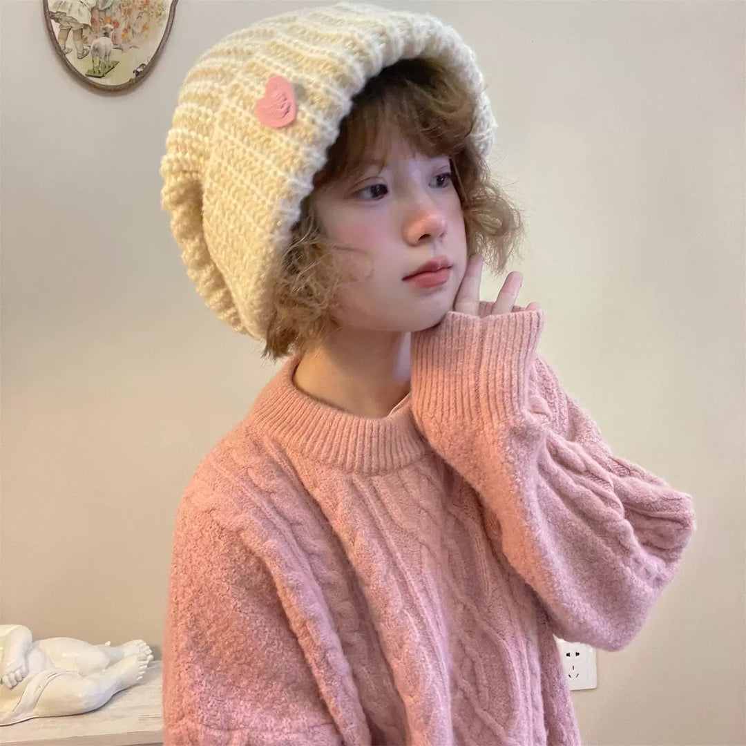 Warm Knitted Hat Thick Woolen Cap Winter Cold Hat (White) 39338:620316