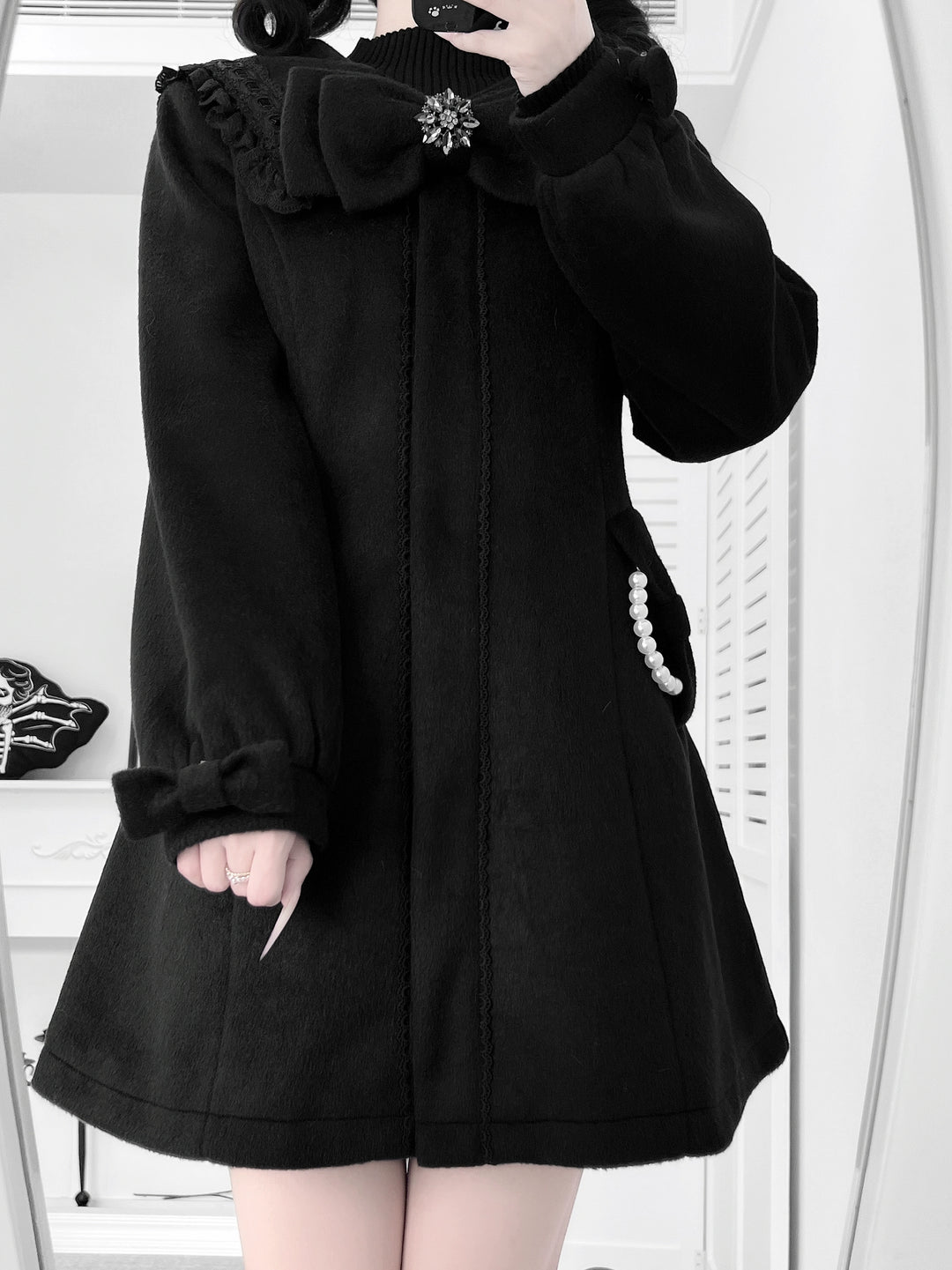 Wool Blend Ryousangata Coat, Sailor Collar Inspired (L M / Black) 44192:801925