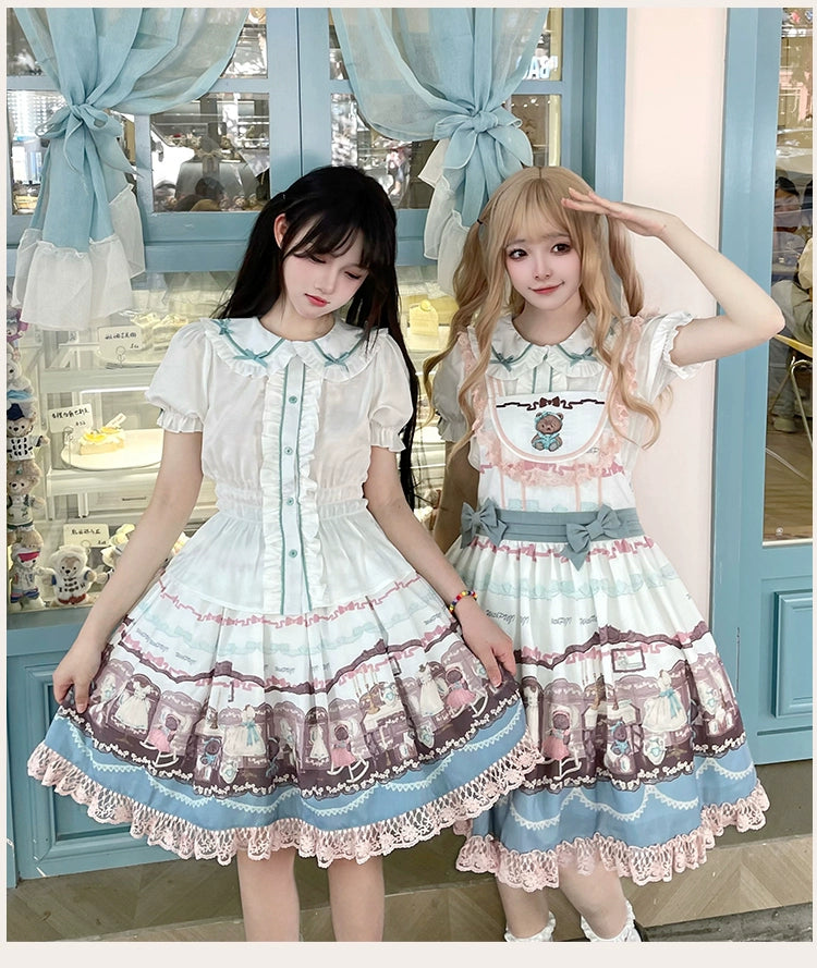 Blue White Lolita Dress Little Bear Embroidered 3-Style Dress 32062:382540 32062:382540