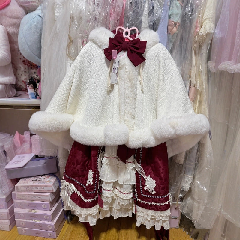 Sweet Lolita Coat White Cape Coat Winter Velvet Cloak 41066:685696