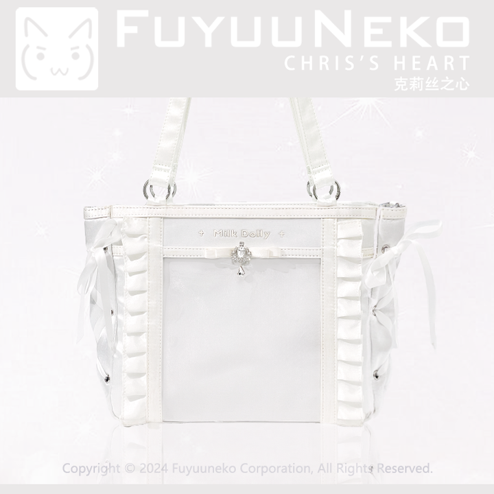Large-Capacity Ita Bag, Clear Window Front + Rhinestones (White) 43231:779278