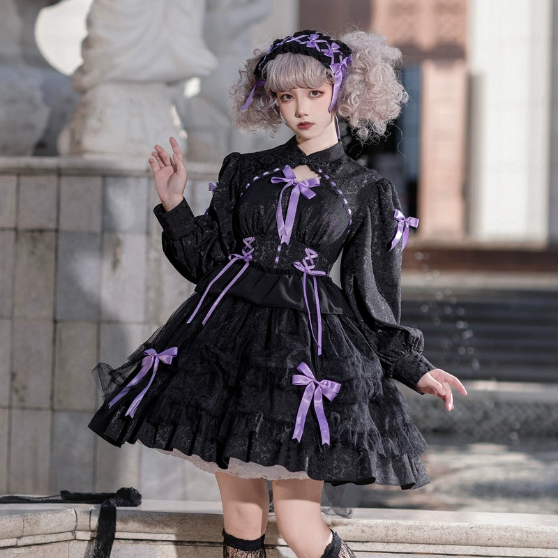 Classic Lolita Dress Long Sleeve Dress Black White Lolita Dress (L M S XL) 32086:381942 (L M S XL) 32086:381942