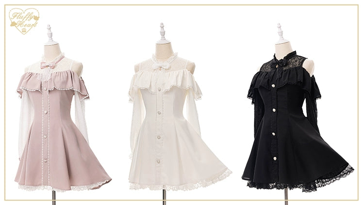 Jirai Kei Dress Set Ryousangata Dress Drop Shoulder Dress 37122:552004