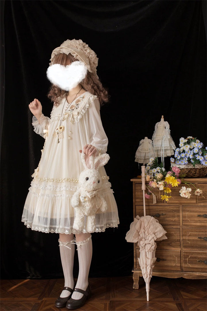 Sunflower Daily Lolita Dress Mori Kei Dress Long Sleeve Dress 36478:552246 36478:552246