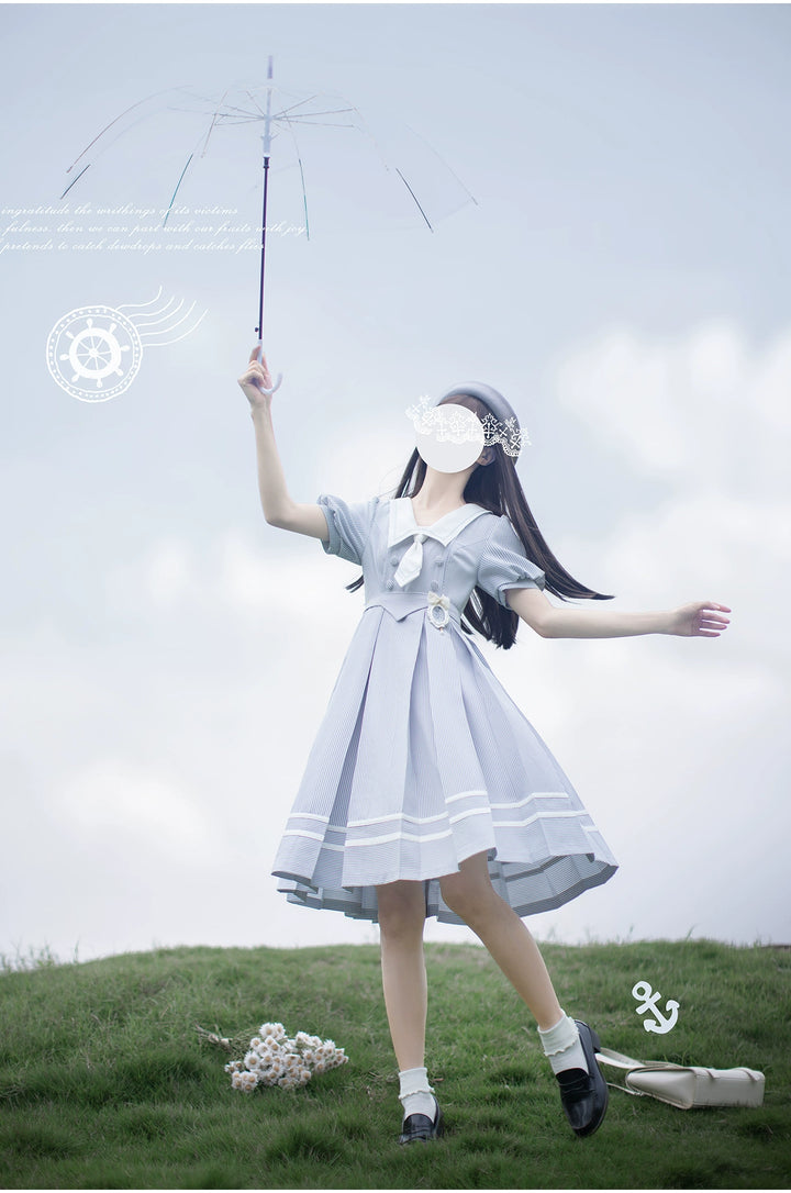 Summer JK Uniform Striped Dress, Sailor Collar 43627:781363